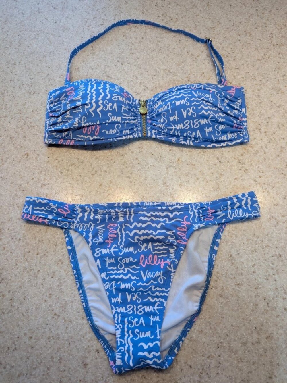 💙👙Lilly Pulitzer Bikini Swimsuit Set Women's SZ 6 Sunwashed Blue Seacrets NWOT - Picture 2 of 8